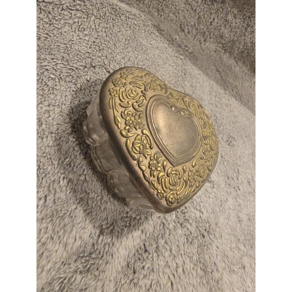 Vintage Heart Shaped Teinket Jewelry Box Glass Dish Letter L Initial Engraved‎